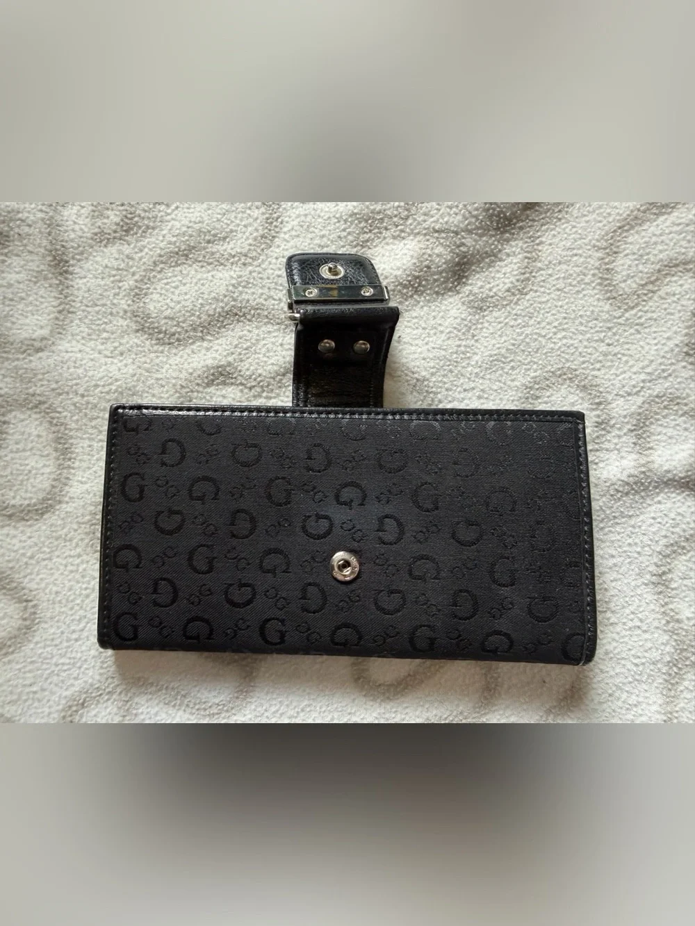 Guess Black Signature Continental Wallet with Silver Plaque